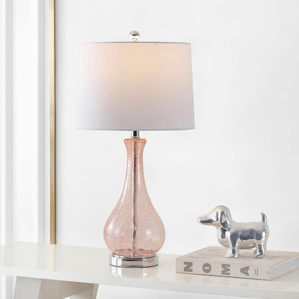 Finnley 27. 5 in. Light Blush Crackle Table Lamp with Off White Shade