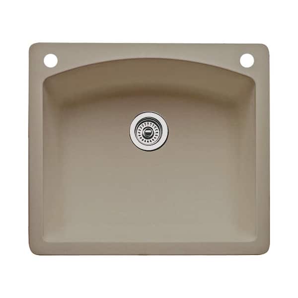 Diamond Dual-Mount Granite 25 in. 2-Hole Single Bowl Kitchen Sink in Truffle