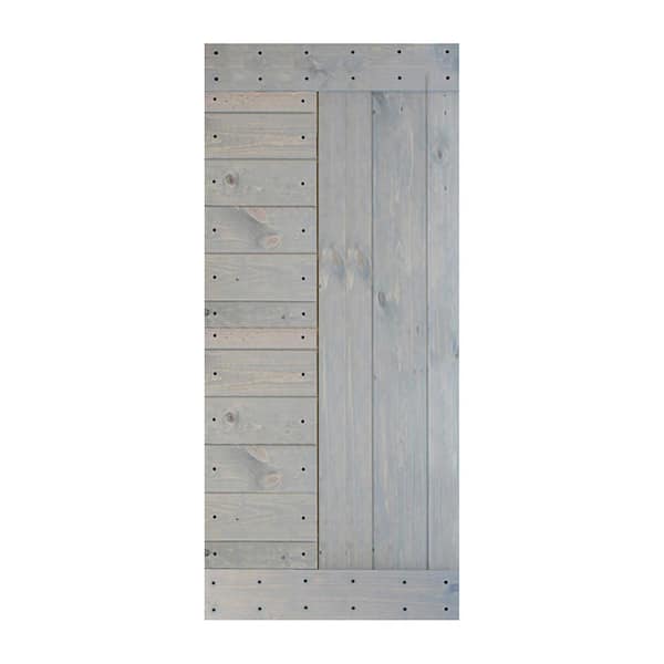 ISLIFE L Series 38 in. x 84 in. French Gray Finished Solid Wood Barn Door Slab - Hardware Kit Not Included
