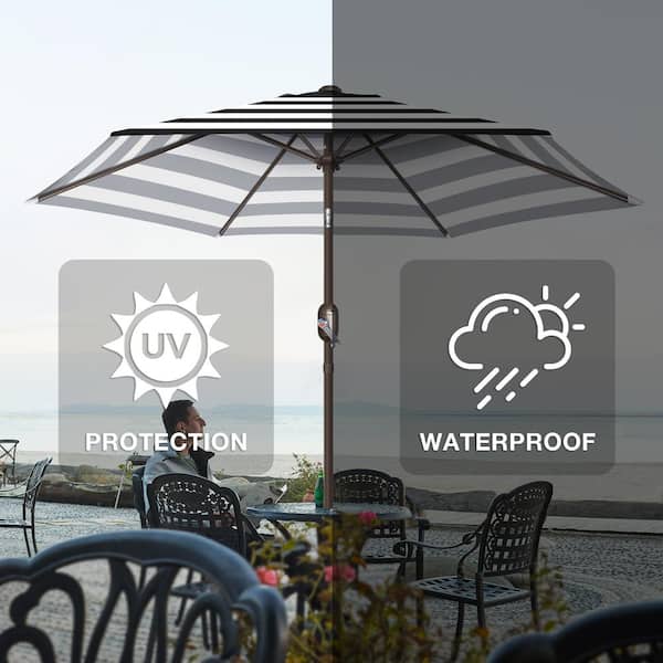 7.5ft Outdoor Market Patio Umbrella in Black Stripe with Push Button Tilt