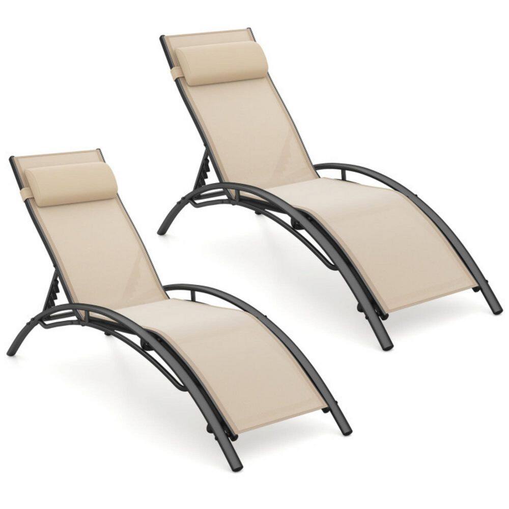 Gray Metal Outdoor Chaise Lounge Chair with 5-Level Adjustable Backrest (Set of 2) price history on PriceWatchPro