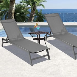 2-Pieces Aluminum Frame Outdoor Chaise Lounge Chair Patio Lawn Beach Pool Side Sunbathing Lounger Recliner Chair(Gray)