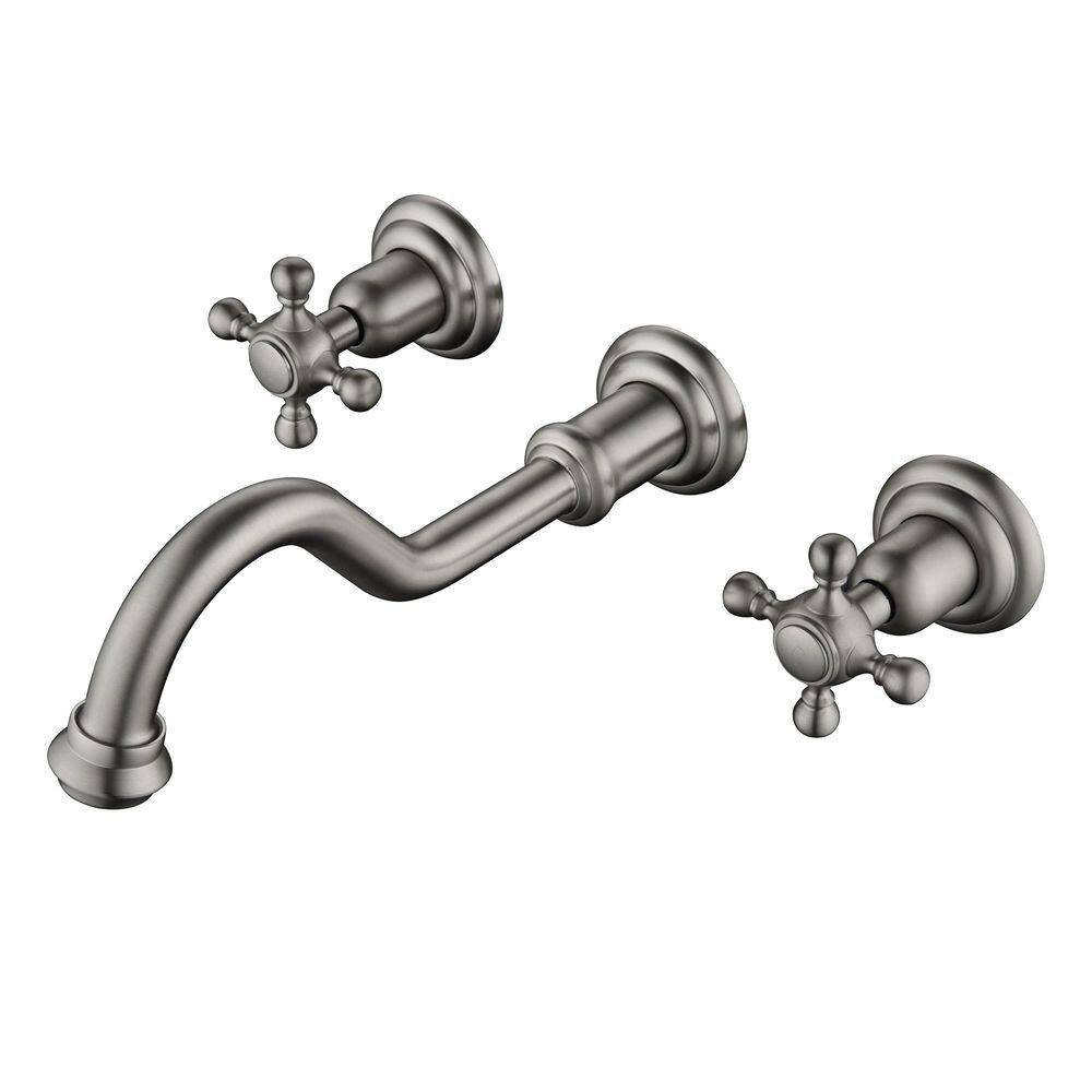 Antique Double Handle Wall Mounted Bathroom Faucet with Valve in Brushed Nickel price history on PriceWatchPro