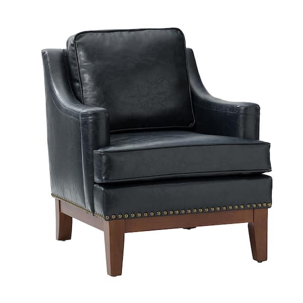JAYDEN CREATION Heinrich 30 in. Navy Faux Leather Arm Chair with Solid Wooden Legs