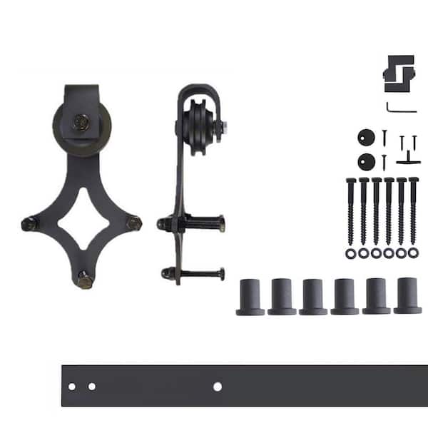 HOMACER 7.5 ft./90 in. Black Rustic Non-Bypass Sliding Barn Door Hardware Kit Diamond Design Roller for Single Door