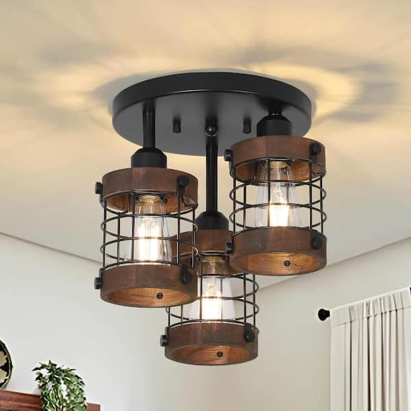 10 Inch Farmhouse Chandelier with 3-Light Semi Flush Mount for Dining Room Living Room and Bedroom
