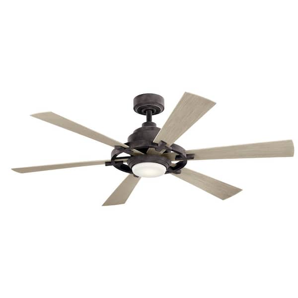 KICHLER Iras 52 in. Indoor/Outdoor Weathered Zinc Downrod Mount Ceiling Fan with Integrated LED with Wall Control Included