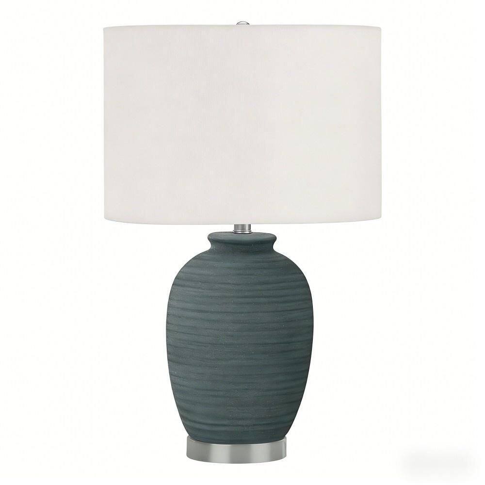 24 in. Blue Ceramic Contemporary Table Lamp with Silver Base Accent and Ivory Drum Shade for Living Room, Bedroom price history on PriceWatchPro