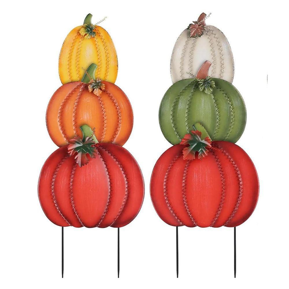 Unbrand 34 in. Fall Outdoor Pumpkin Garden Stakes - Decorative Metal ...