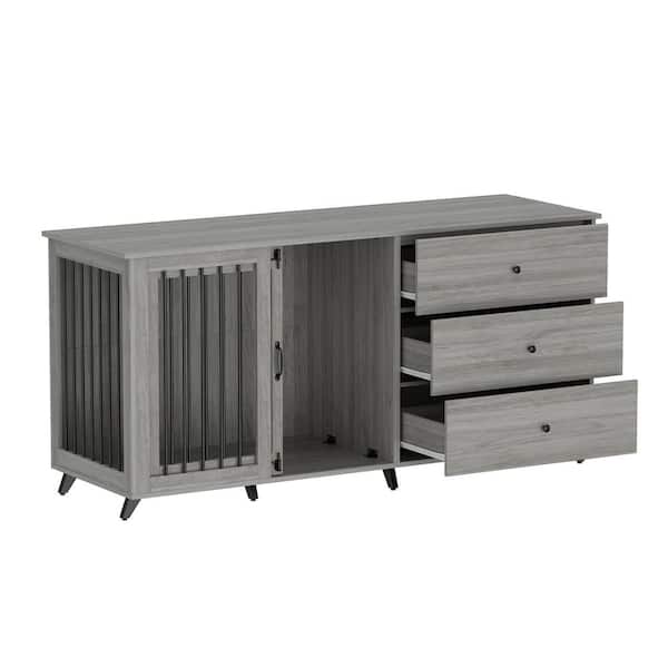 FUFU&GAGA Large Dog Crate Storage Cabinet, Wooden Heavy-Duty Dog Pens Crate with 3-Drawers for Large Medium Small Dogs, Gray