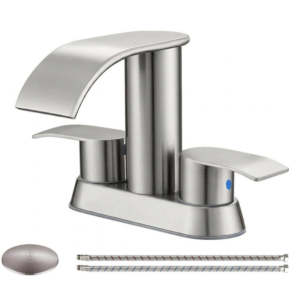 4 in. Centerset Double Handle Waterfall Spout Bathroom Faucet with Drain Kit Included in Brushed Nickel price history on PriceWatchPro