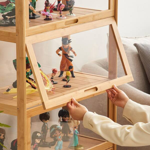 51.1 in. Display Cabinet with Acrylic Doors, 4-Tier Display Shelf for Office, Playroom, Living Room, Brown