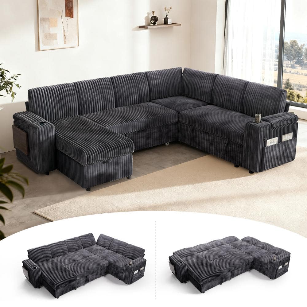 WEUP 111" Modular Sectional Sleeper Sofa with Pull Out Bed,Storage ...