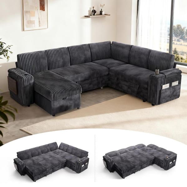 WEUP 111" Modular Sectional Sleeper Sofa with Pull Out Bed,Storage ...