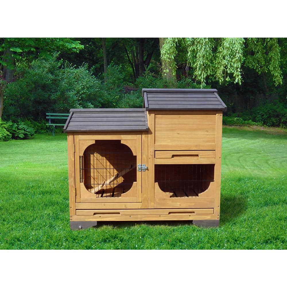 Victorian Style Solid Wood Outdoor Rabbit Hutch with Black Metal Cage