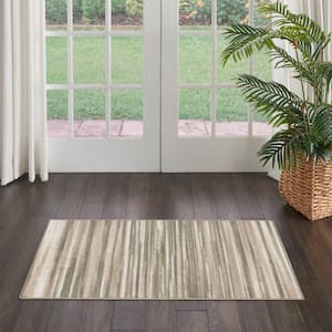 Jubilant Green Ivory doormat 2 ft. x 4 ft. Stripes Contemporary Area Rug