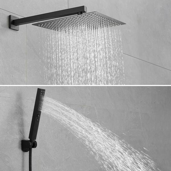 1-Spray Square High Pressure Wall Bar Shower Kit Bathroom Shower System with Hand Shower in Black 1-Spray Square High Pressure Wall Bar Shower Kit Bathroom Shower System with Hand Shower in Black