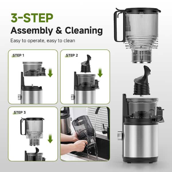 amzchef 250W 68 oz. Gray Masticating Juicer w/ 6 in. Wide Feed