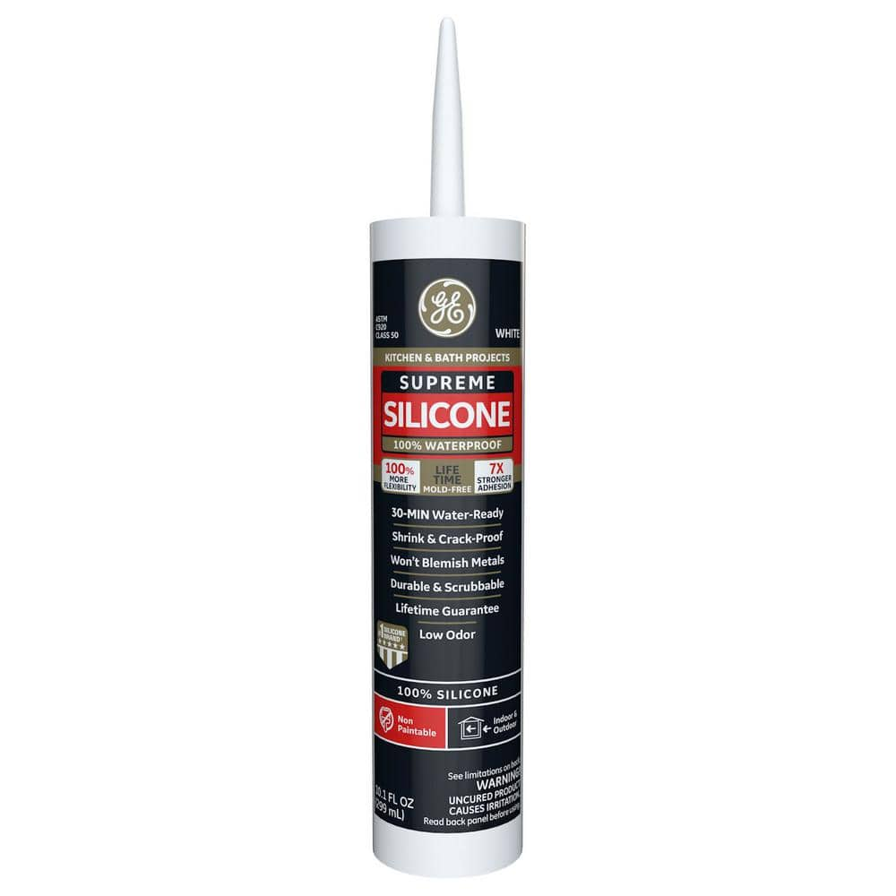 GE Supreme Silicone Caulk 10.1 Oz Kitchen And Bath Sealant White ...