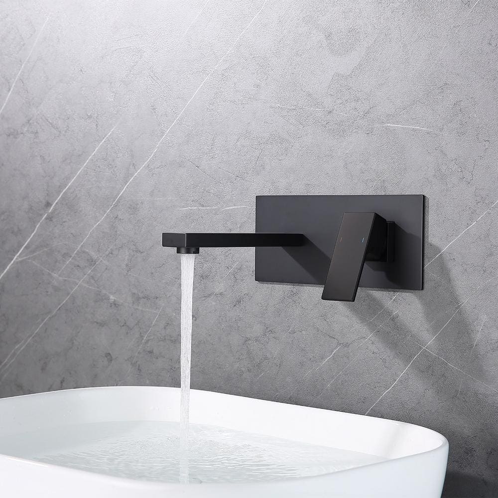 Matte Black Wall Mount Single Handle Bathroom Faucet with Brass Valve