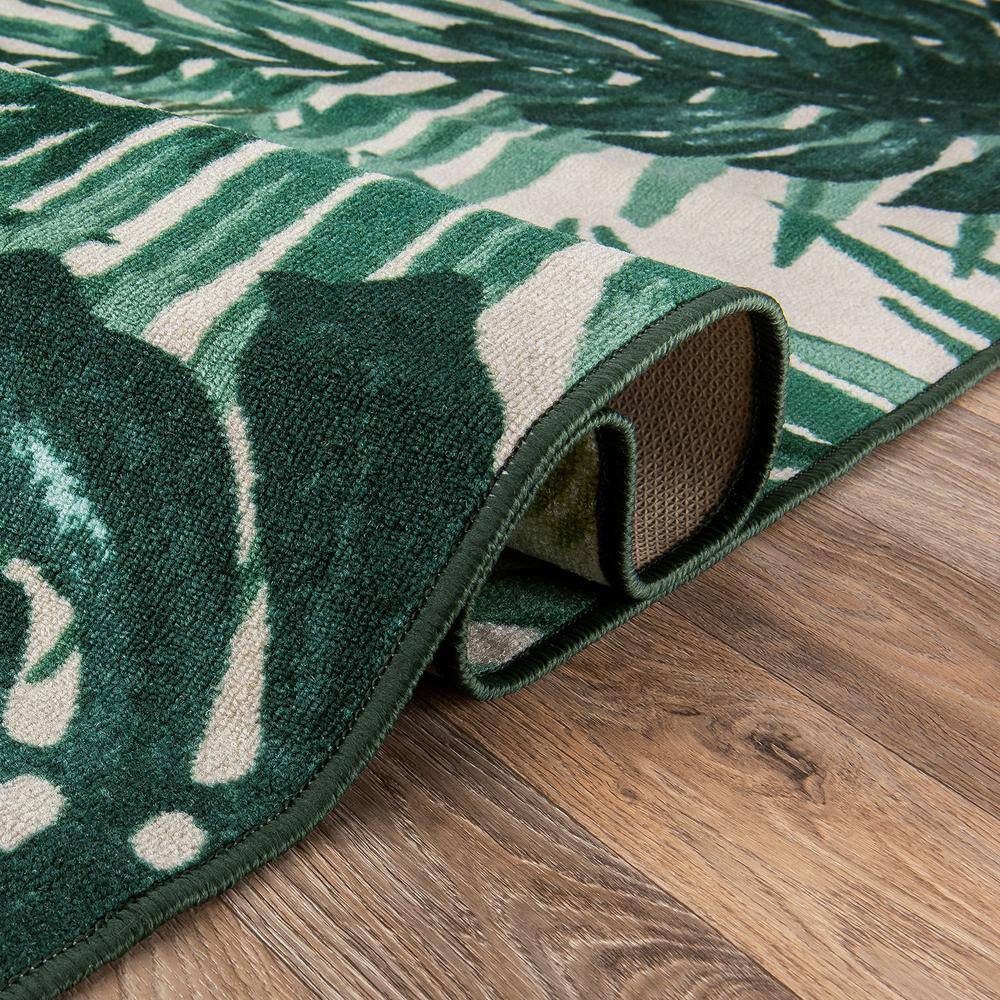 Green and Yellow Tropical Floral Non-Slip Synthetic Runner Rug