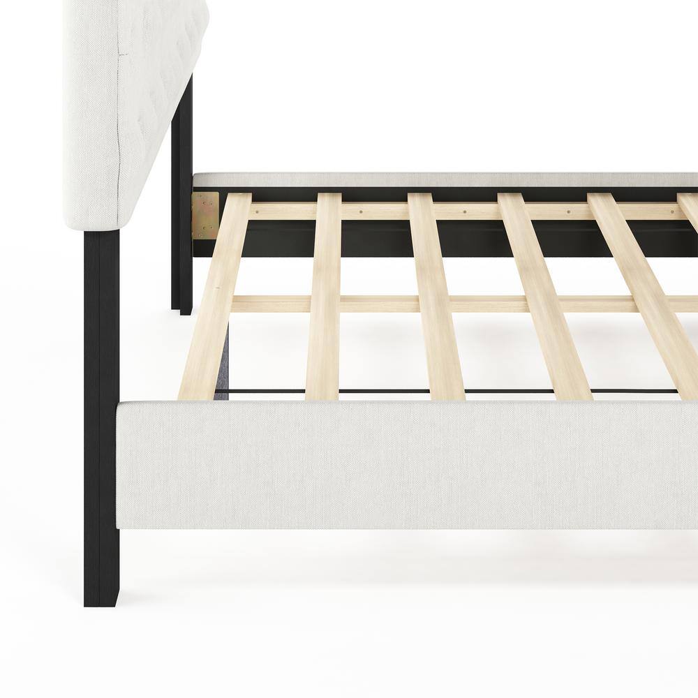 Elegant Linen Tufted Queen Platform Bed with Wooden Frame