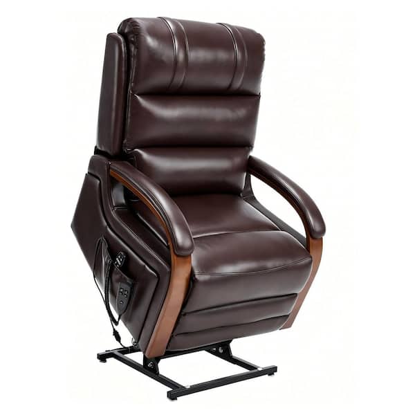 Clihome Brown Faux Leather Dual Motor Power Lift Recliner Chair with ...