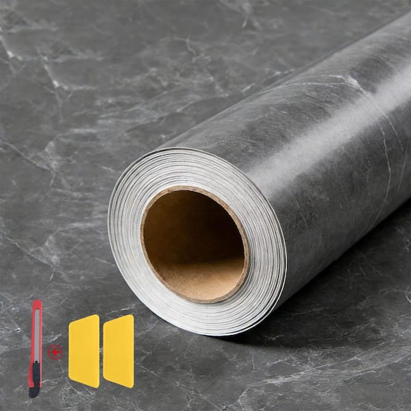 Contact Paper for Countertop Waterproof Wallpaper Peel and Stick Wallpaper, Dark Grey (2-Roll, 15.7 in. x 118.11 in. )