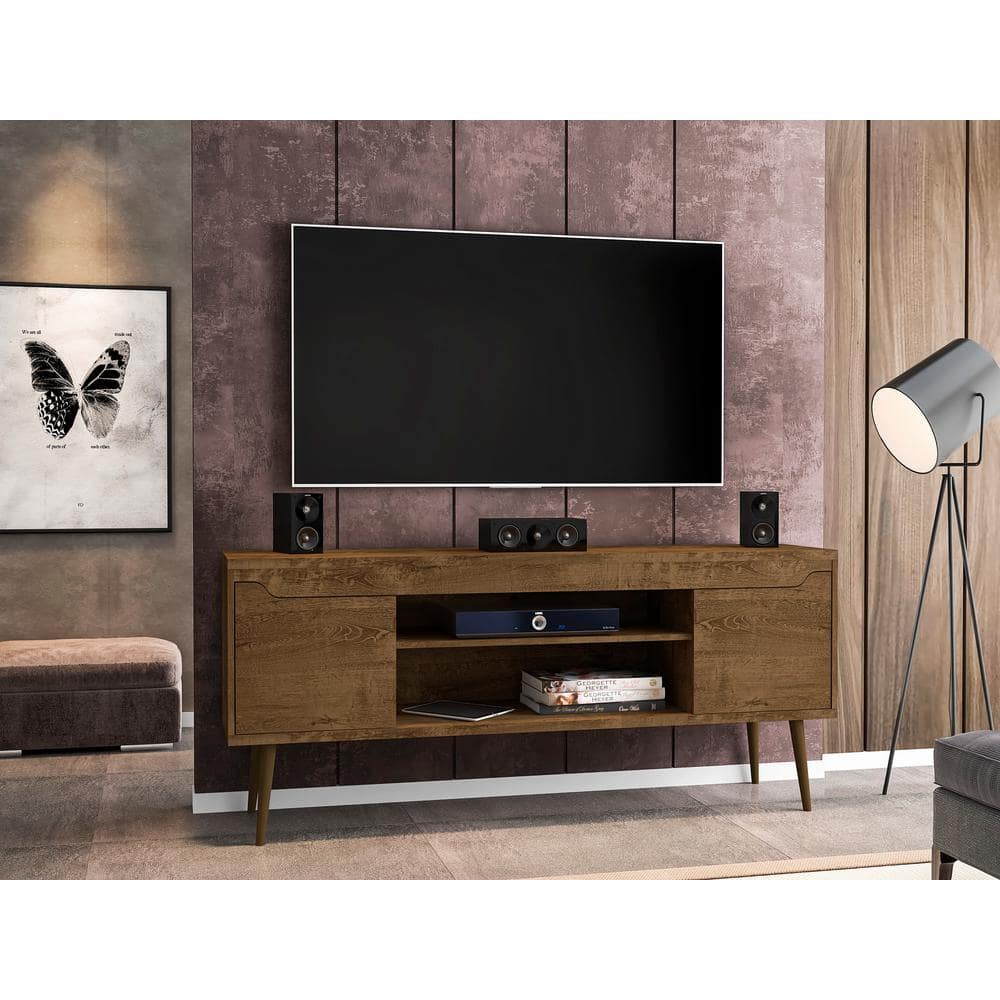 Rustic Brown Solid Wood TV Stand with Cabinets