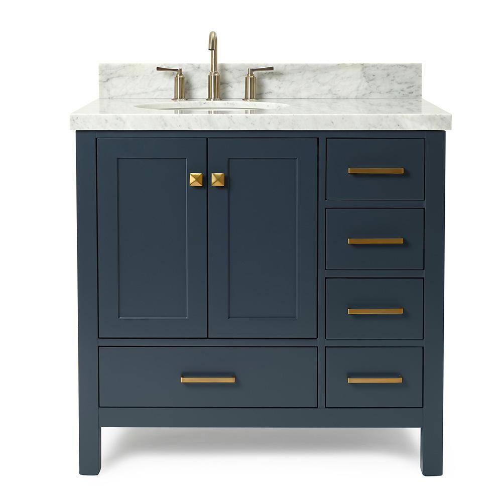 Midnight Blue Marble Top Single Basin Vanity with Brass Hardware