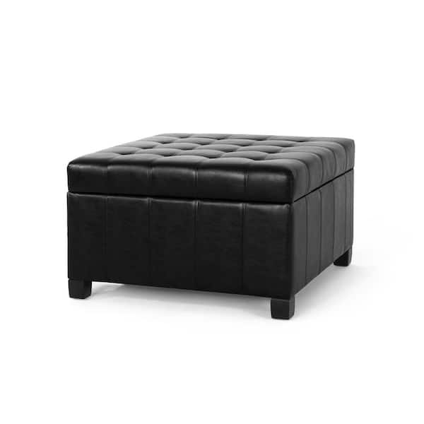 Noble House Rosalla Midnight Black Storage Ottoman
