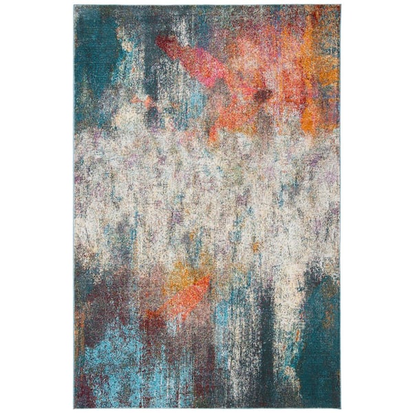 SAFAVIEH Luxor Ivory/Blue 9 ft. x 12 ft. Abstract Gradient Area Rug ...