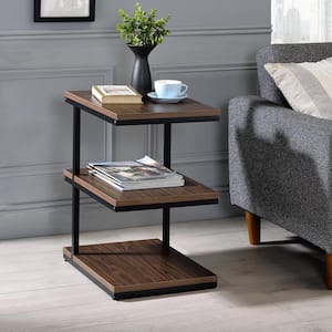 Revin 19 in. Matte Black Coating and Walnut Rectangle Particle Board Top Side Table