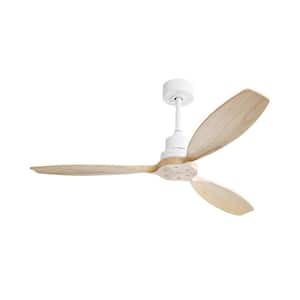 52 in. Smart Indoor White Ceiling Fan with Remote Control and 3 Solid Wood Blade Reversible DC Motor Fan without Light
