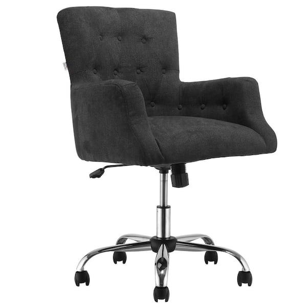 HOMCOM Gray, Mid Back Modern Home Office Chair with Tufted Button Design  and Padded Armrests, Swivel Computer Desk Chair 839-078LG - The Home Depot