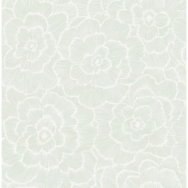 A-Street Prints Periwinkle Green Textured Floral Green Wallpaper Sample