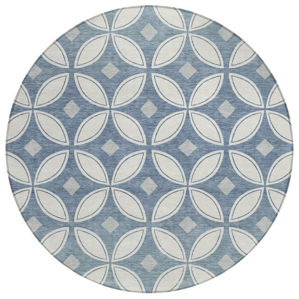 Chantille Machine Washable Indoor/Outdoor Abstract ACN2423 Ivory 8 ft. x 8 ft. Round Rug