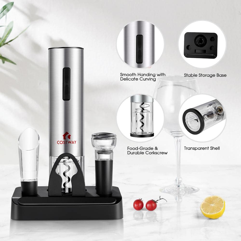 Stainless Steel Rechargeable Electric Wine Bottle Opener Set with Foil Cutter