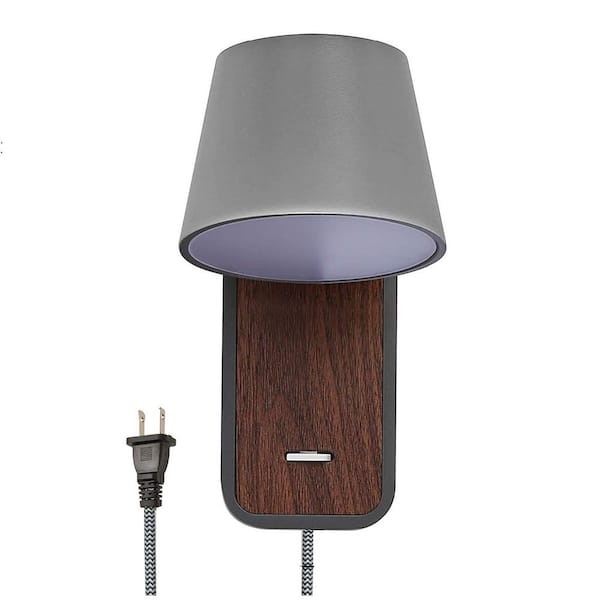 3.5 in. 1 Light Plug in E26 Wall Sconces with Black Shade and Switch, Industrial Adjustable Head Wood Base Wall Lamp