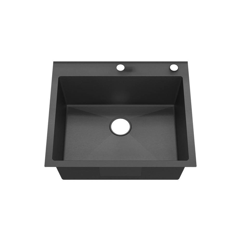 Sinber 25 in. Drop-In Single Bowl 18-Gauge Black 304 Stainless