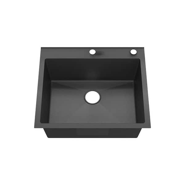 25 in. Drop-In Single Bowl 18-Gauge Black 304 Stainless Steel Workstation Kitchen Sink