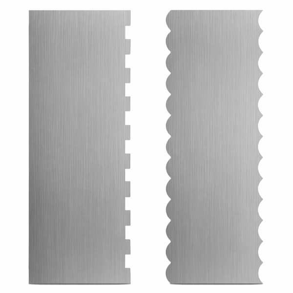 Stainless Steel Double-Sided Cake Scraper 8.6 in Patterned Edge Smoother and Decorating Comb (2-Pack)