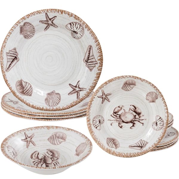 Melamine Dinnerware 12 Piece Patio RV Rustic Oceanic Design Coastal 11in Plates 9in Plates 7.5in Bowls