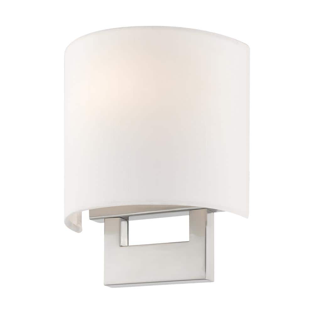Elegant Brushed Nickel 1-Light Wall Sconce with Off-White Shade