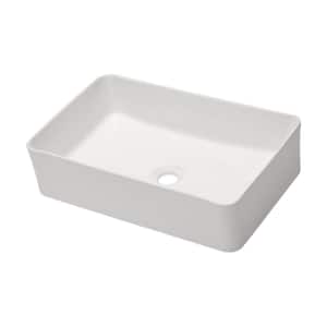 21 in. Ceramic Vessel Rectangular Bathroom Sink in White