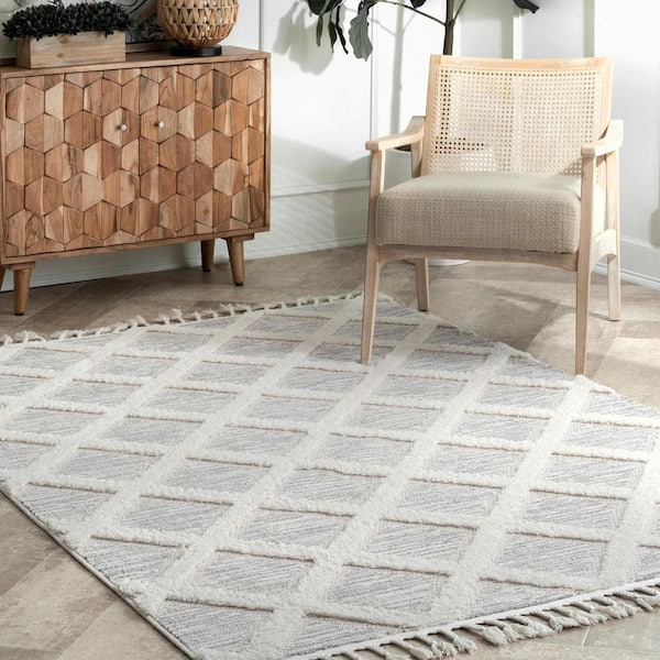 Catalina Shaggy Trellis Cream 6 ft. 7 in. x 9 ft. Indoor Area Rug