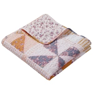 Pinwheel and Posey Peach Traditional 50 in. x 60 in. Cotton Rich Throw Blanket