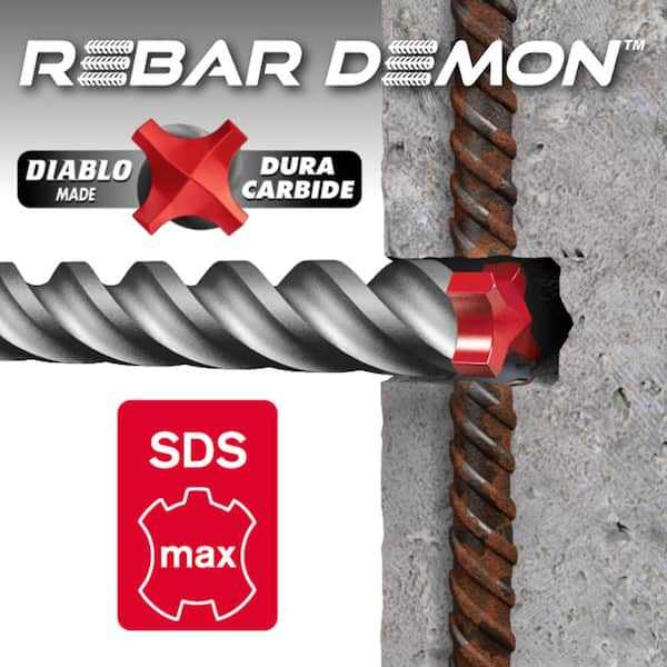 Diablo 3/4" x 8"x13" Rebar Demon SDS-Max 4-Cutter Full Carbide Head Hammer Bit 