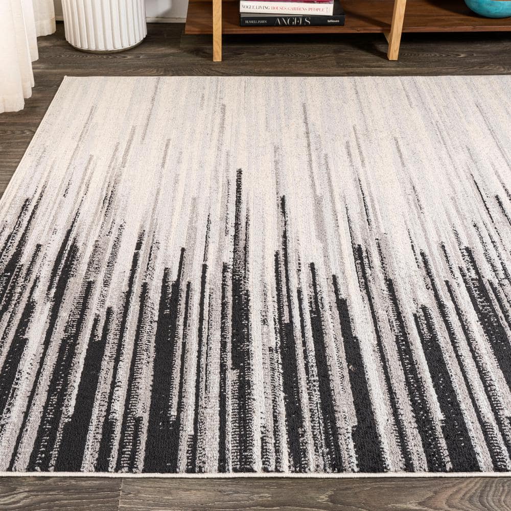 Gray and Cream Reversible Synthetic Stripe Area Rug, 3x5 Feet