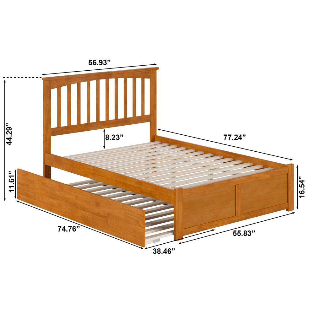 Light Toffee Full Wood Platform Bed with Twin Trundle
